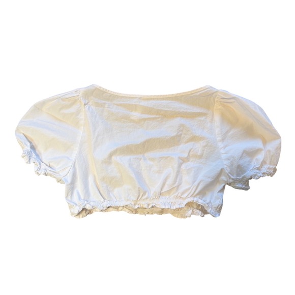 Missguided White Puff Sleeve Milkmaid Crop Top Size L Boho Coquette Summer - Picture 6 of 9